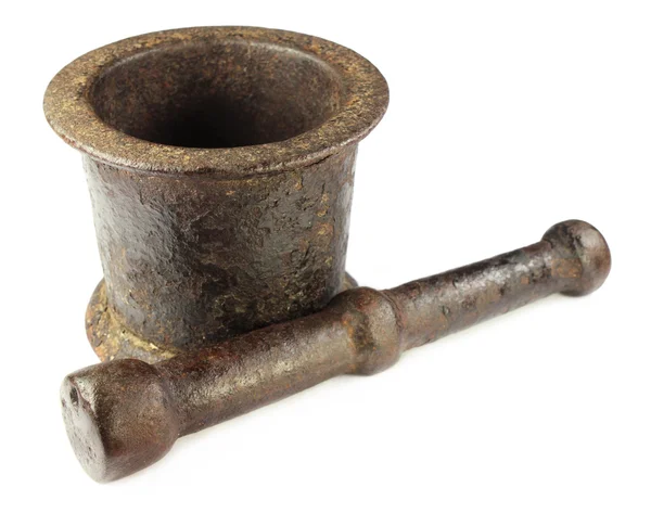 Vintage iron mortar with pestle — Stock Photo, Image