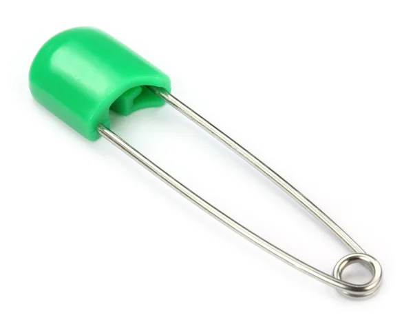 Green safety pin — Stock Photo, Image