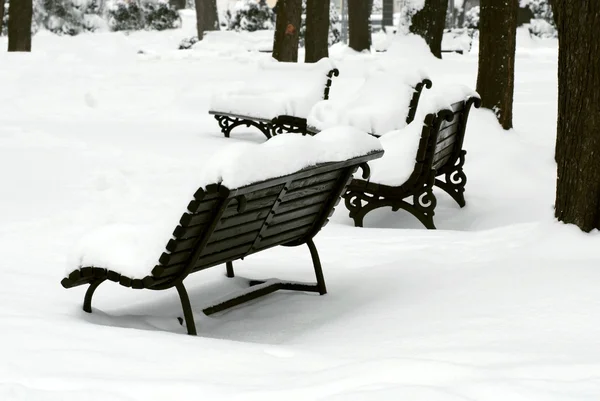 雪のベンチ — ストック写真
