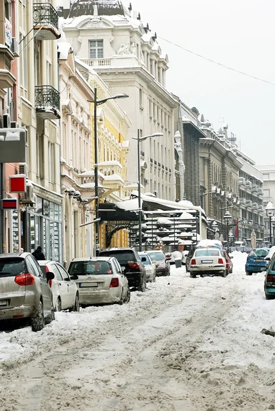 Winter Belgrado straat — Stockfoto