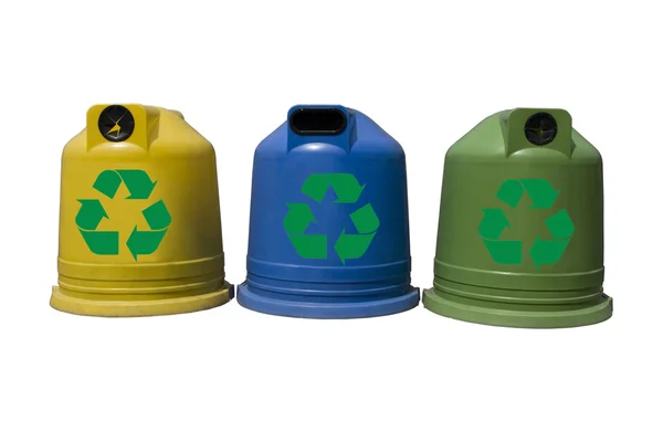 Recyclingbehälter für Glas, Metall, Kunststoff — Stockfoto