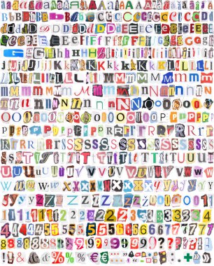 Alphabet with 516 letters, numbers, symbols clipart