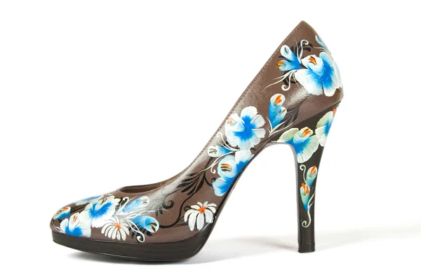 Vysoké podpatky bot s tištěnou květ — Stock fotografie