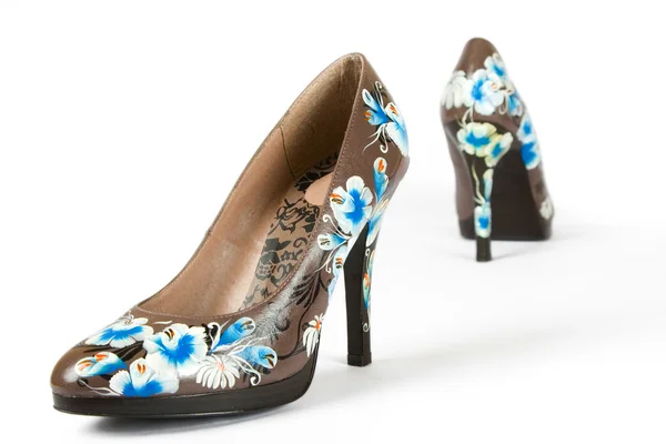 Vysoké podpatky bot s tištěnou květ — Stock fotografie