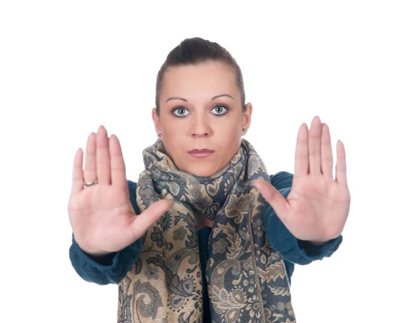 Kvinnan visar stopp gest — Stockfoto
