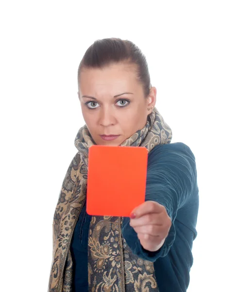 Mujer mostrando tarjeta roja — Foto de Stock