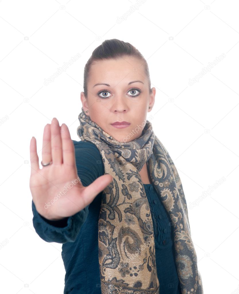 Woman showing stop gesture