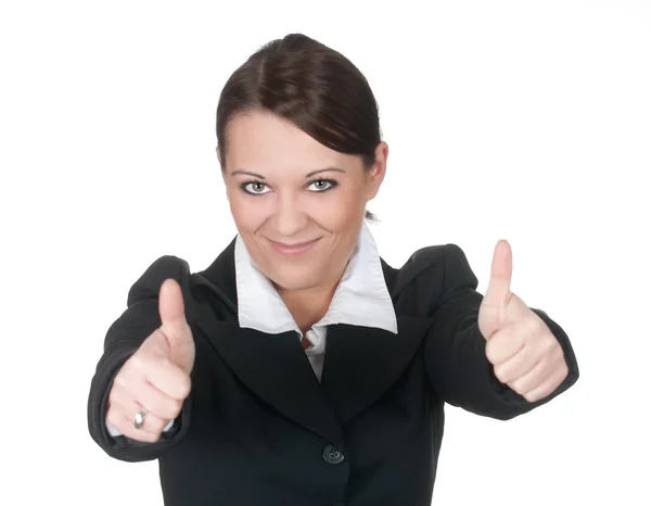นักธุรกิจหญิงแสดงนิ้วโป้งขึ้น — ภาพถ่ายสต็อก