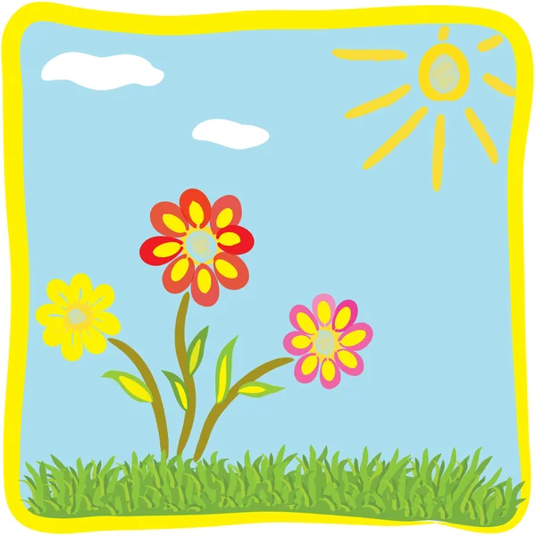 Childish cartoon floral greeting card — Stock Vector
