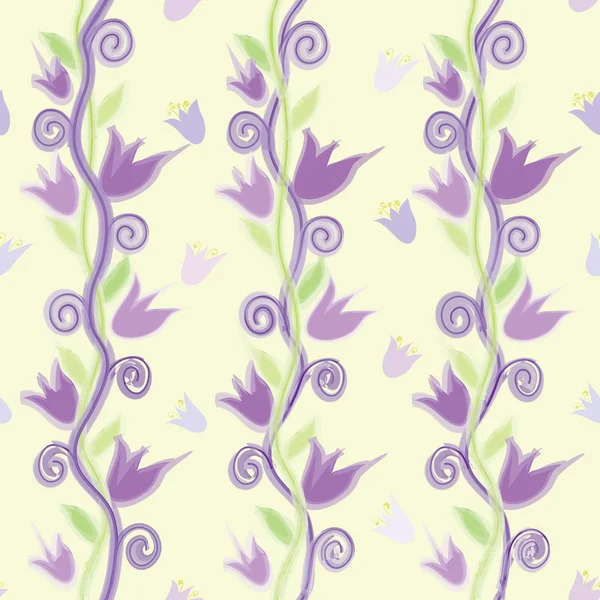 Nahtloses vertikales Grunge-Blumenmuster mit abstrakten Glöckchen im Aquarell-Design — Stockvektor