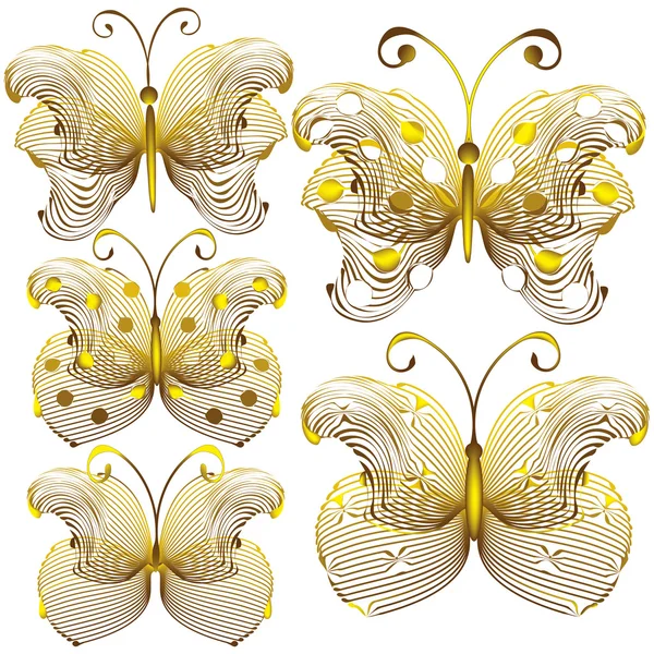 Goldig zarte Schmetterlinge isoliert auf weißem Hintergrund — Stockvektor