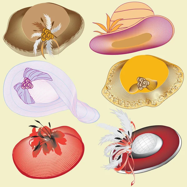 Conjunto de elegantes sombreros de moda para mujer — Vector de stock