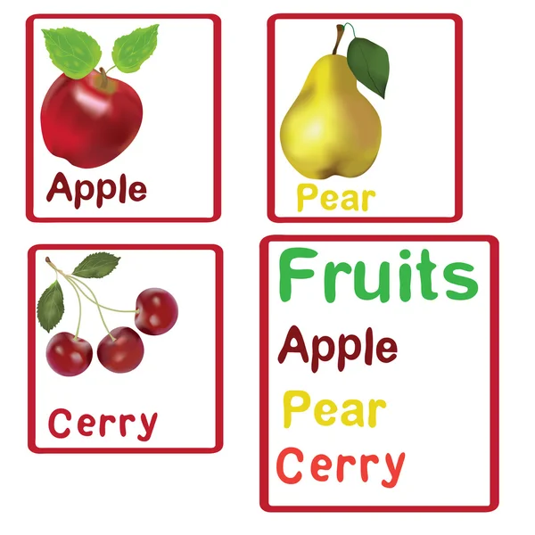 价格标签的水果： 苹果、 梨、 樱桃 — 图库矢量图片