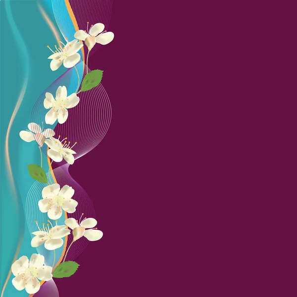 桜の花と波状要素グリーティング花カード — ストックベクタ