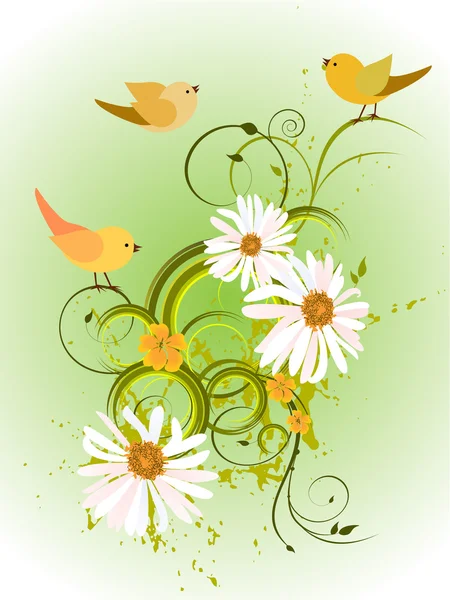 Diseño floral con pajaresDiseño floral con pájaros — Archivo Imágenes Vectoriales