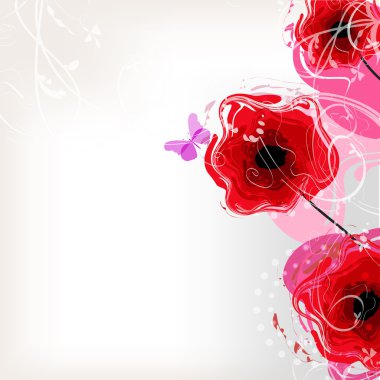 Floral vector background with red poppies clipart