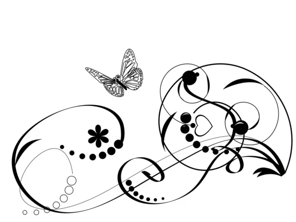 蝶と装飾的な要素 — ストックベクタ