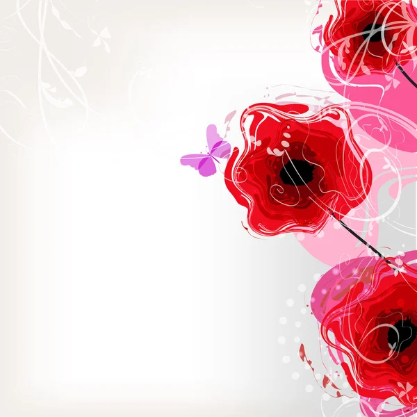 花卉矢量背景与红色罂粟花 — 图库矢量图片