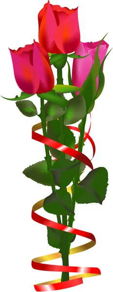 リボンと赤いバラの花束 — ストックベクタ