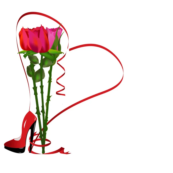 Buquê de rosas vermelhas com corações —  Vetores de Stock