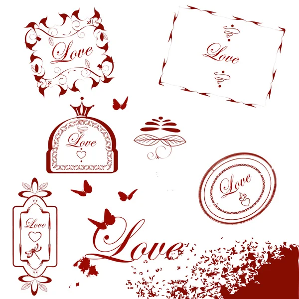Collection of isolated grunge Valentine — Stock Vector