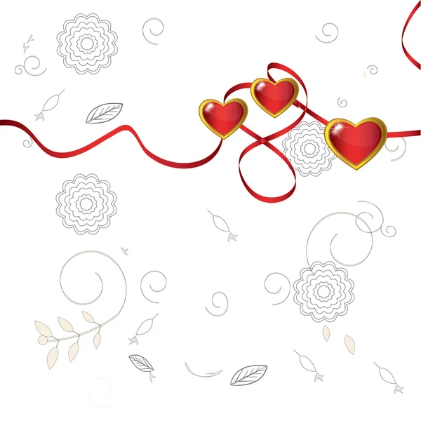 Three hearts on a red ribbon — Stock Vector