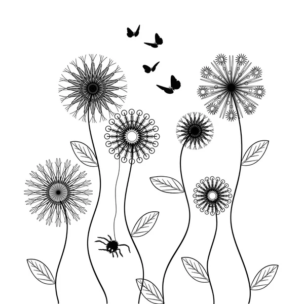 Vektör çiçek, siyah ve beyaz — Stok Vektör