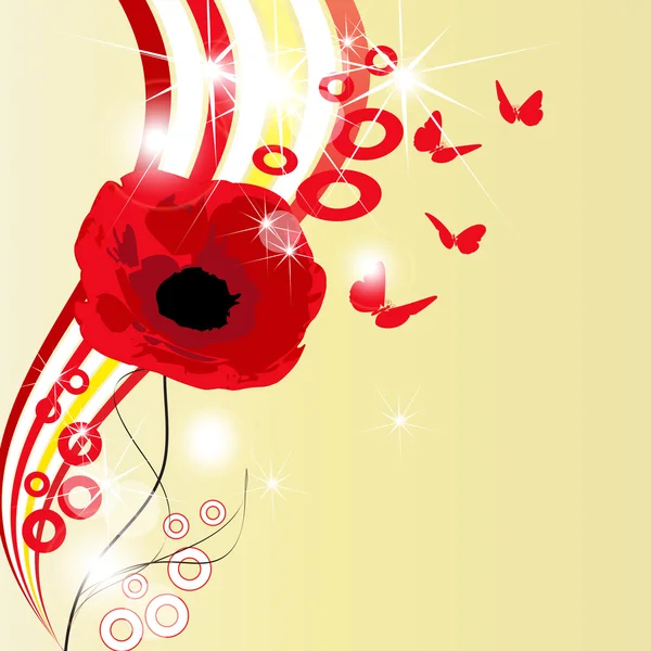 Flor de amapola roja brillante — Vector de stock