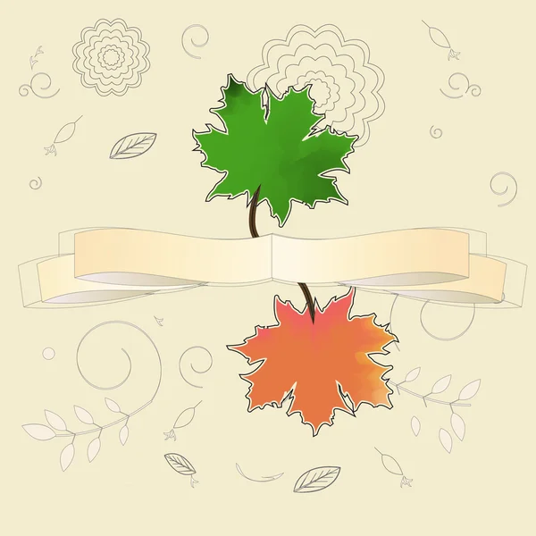 Autumn leaves and a paper banner — Stock Vector