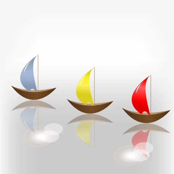 Drie boot met kleurrijke zeilen — Stockvector