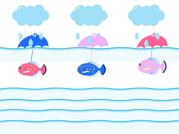 Três peixes sob guarda-chuvas — Vetor de Stock