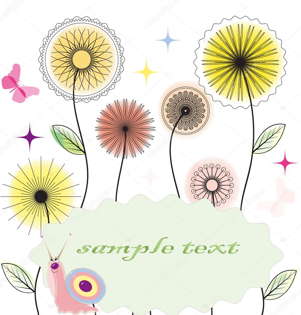 Child's background with flowers and a snail