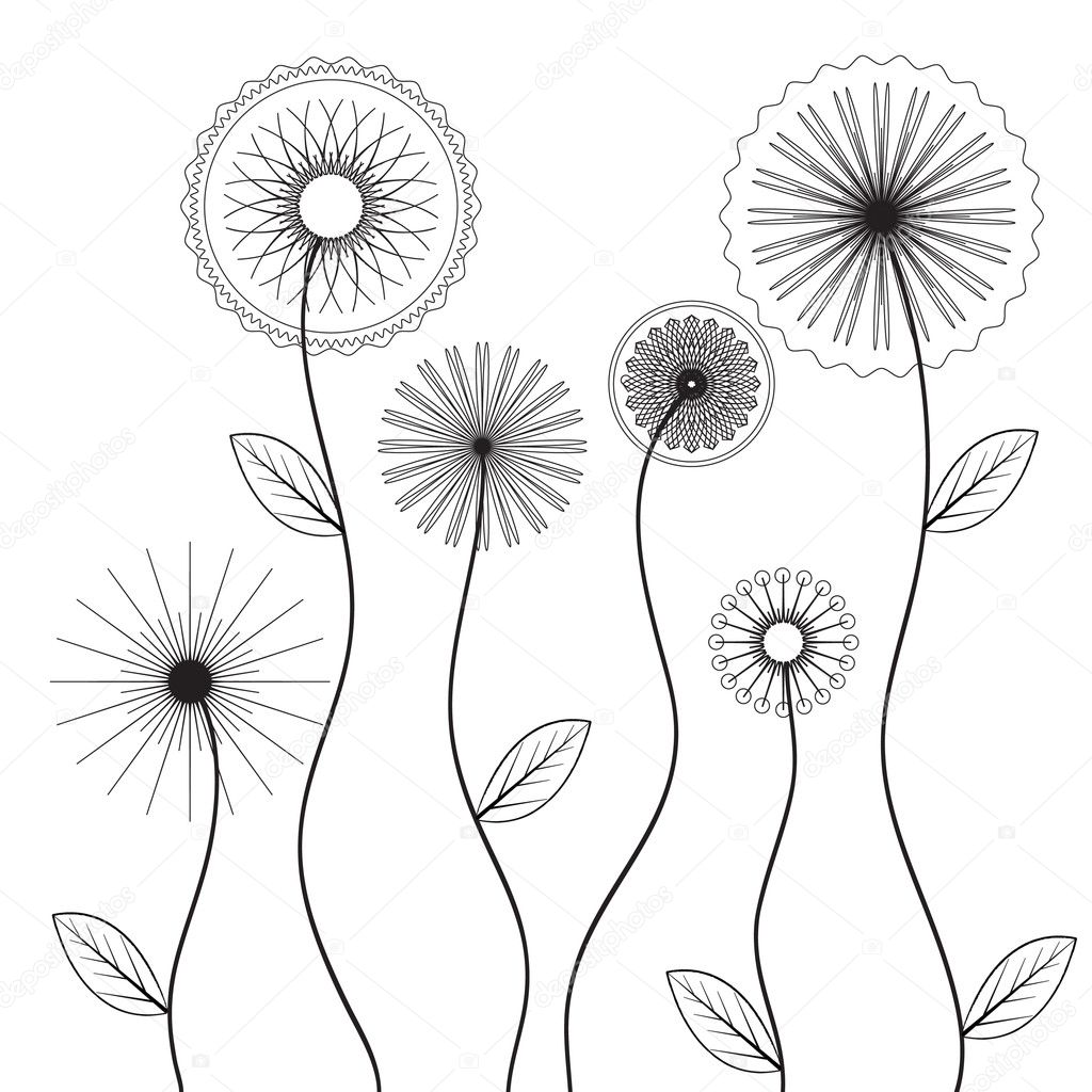 Vector flowers, black and white