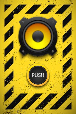 Party design element with speaker and button. clipart