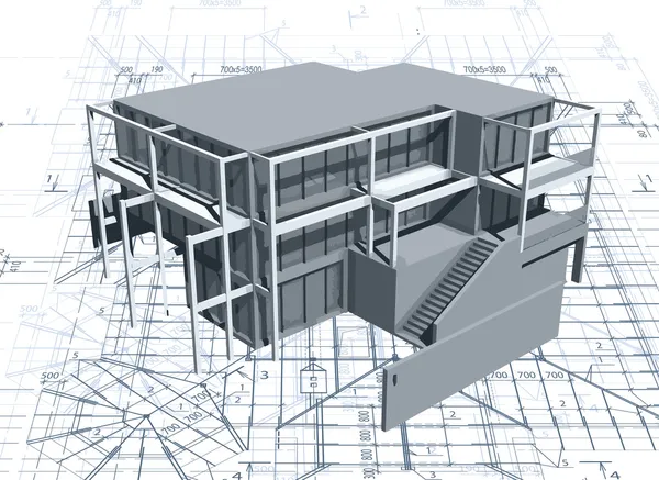 Architecture model house with blueprint. Vector
