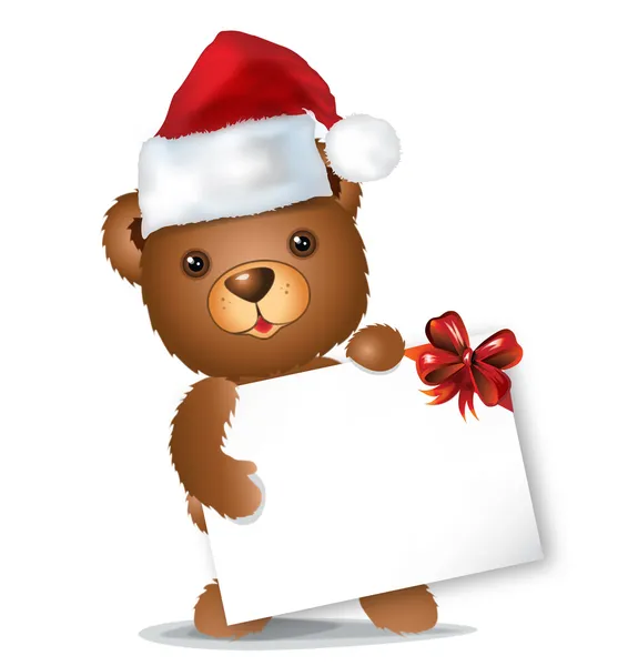 Hnědý medvěd Vánoce s kartou stojí — Stock fotografie
