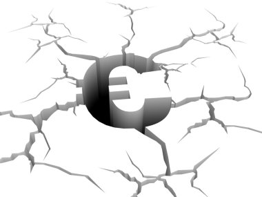 Euro symbol fall down a precipice clipart