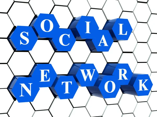 Социальная сеть - голубые гексаэдры в клеточной структуре — стоковое фото