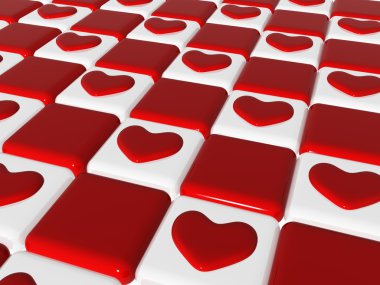 Chess love 2, 3d red hearts over chess-board clipart