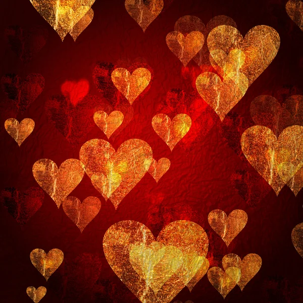 Fondo rojo corazones dorados —  Fotos de Stock