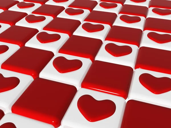 Schack kärlek 2, 3d röda hjärtan över schackbräde — Stockfoto