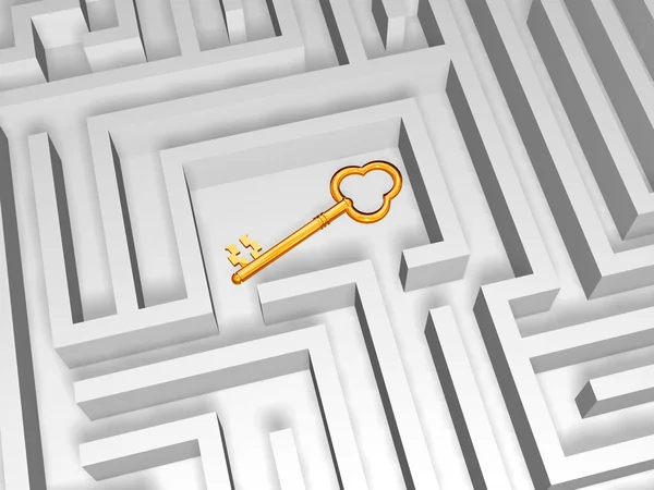 Golden key in labyrinth — Stock Photo, Image