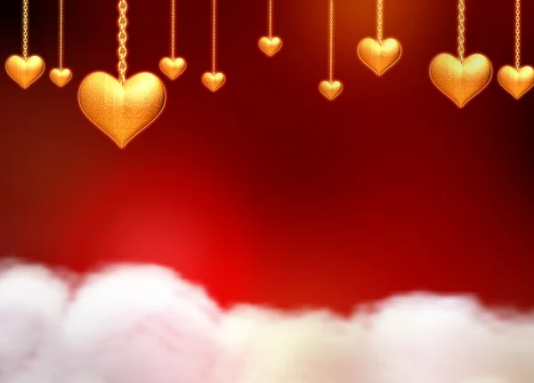 Coeurs dorés 3d sur les nuages — Photo