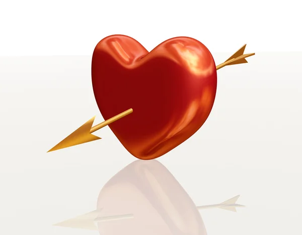 Gouden rood hart met pijl — Stockfoto
