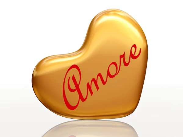 Amore in golden heart — Stock Photo, Image