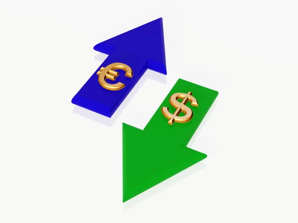 Euro and dollar with arrows — Stock Photo, Image