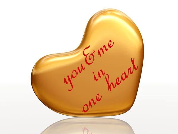 U & me in een hart in gouden hart — Stockfoto