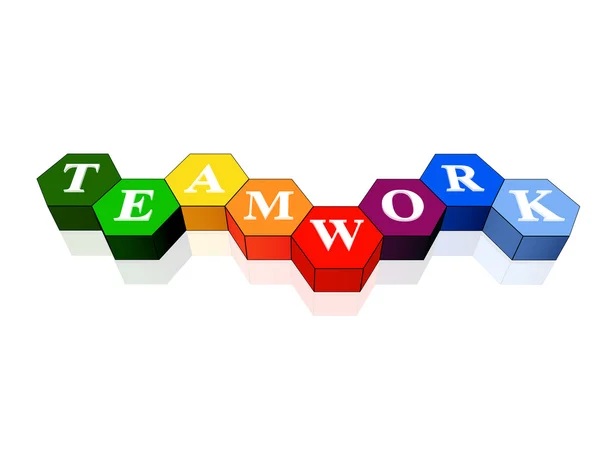 Teamwork in colour hexahedrons — Stock Photo, Image