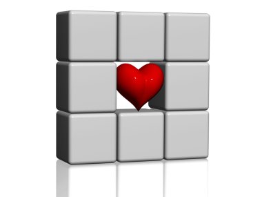 The red heart in grey cubes clipart