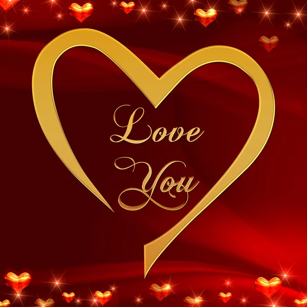 Kocham cię w złote serce w kolorze czerwonym — Zdjęcie stockowe